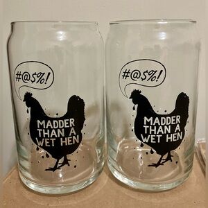 Set of Two Humorous Chicken Glasses